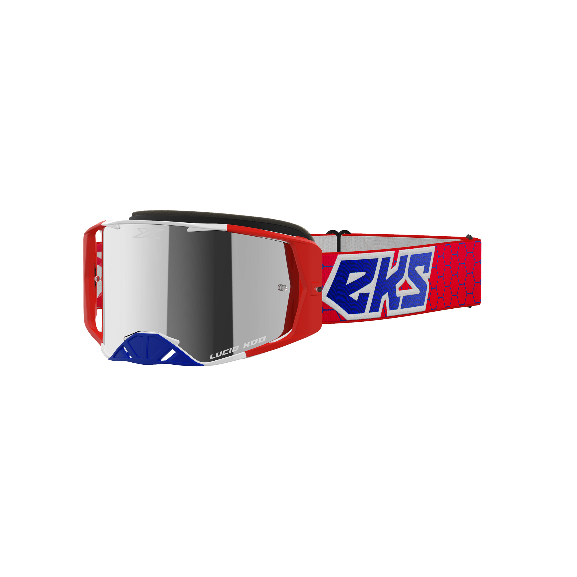 Lucid Goggle Red, White, & Metallic Blue - Silver Mirror